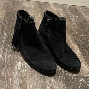 PAIGE Black Suede Ankle Booties with Fringe